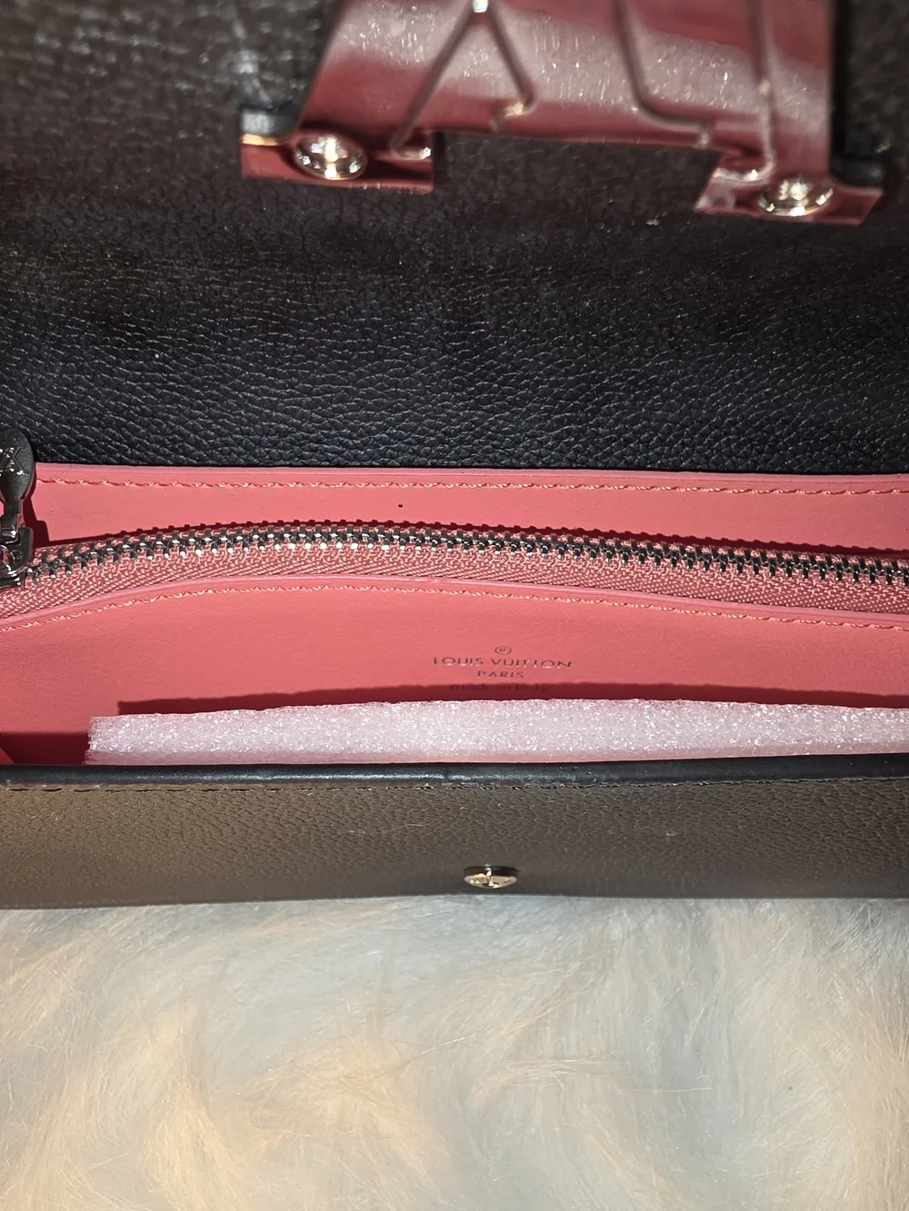 Louis Vuitton Black Leather Wallet with Pink Floral Stud Accents